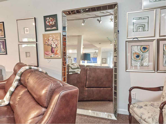Large Mirror with Antique Finish Block Frame Trim