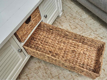 White Finish Plank Top 4 Door 2 Basket Shelf Cocktail Table