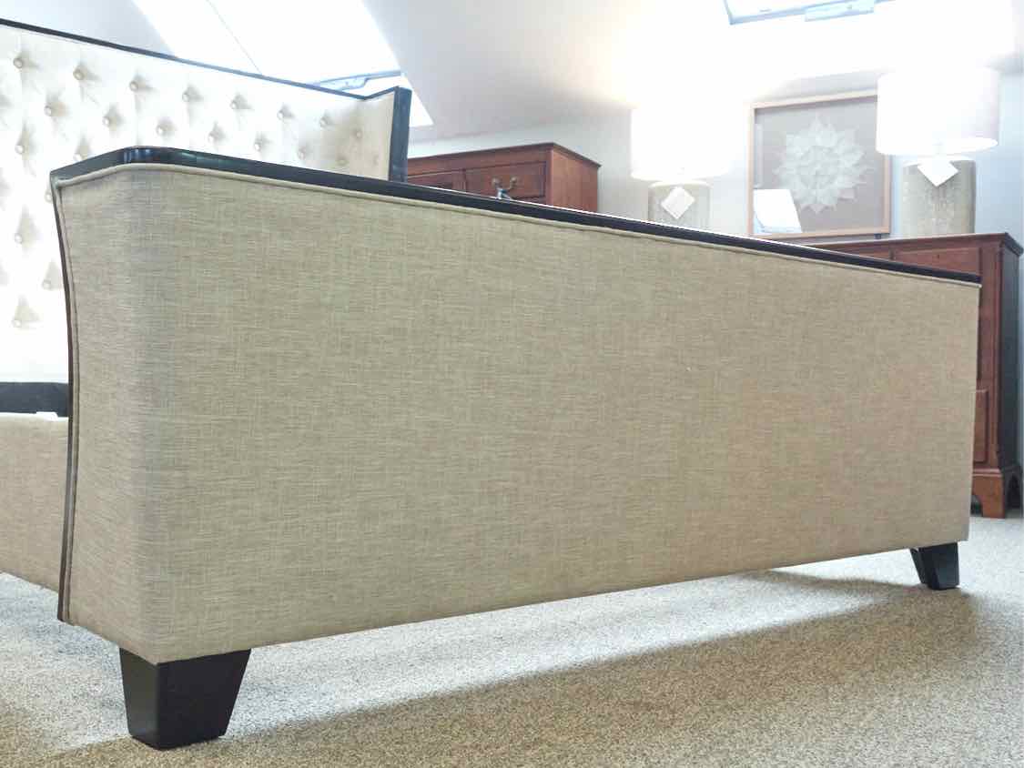 Queen  Linen Color Button Tufted Bed with Black Trim