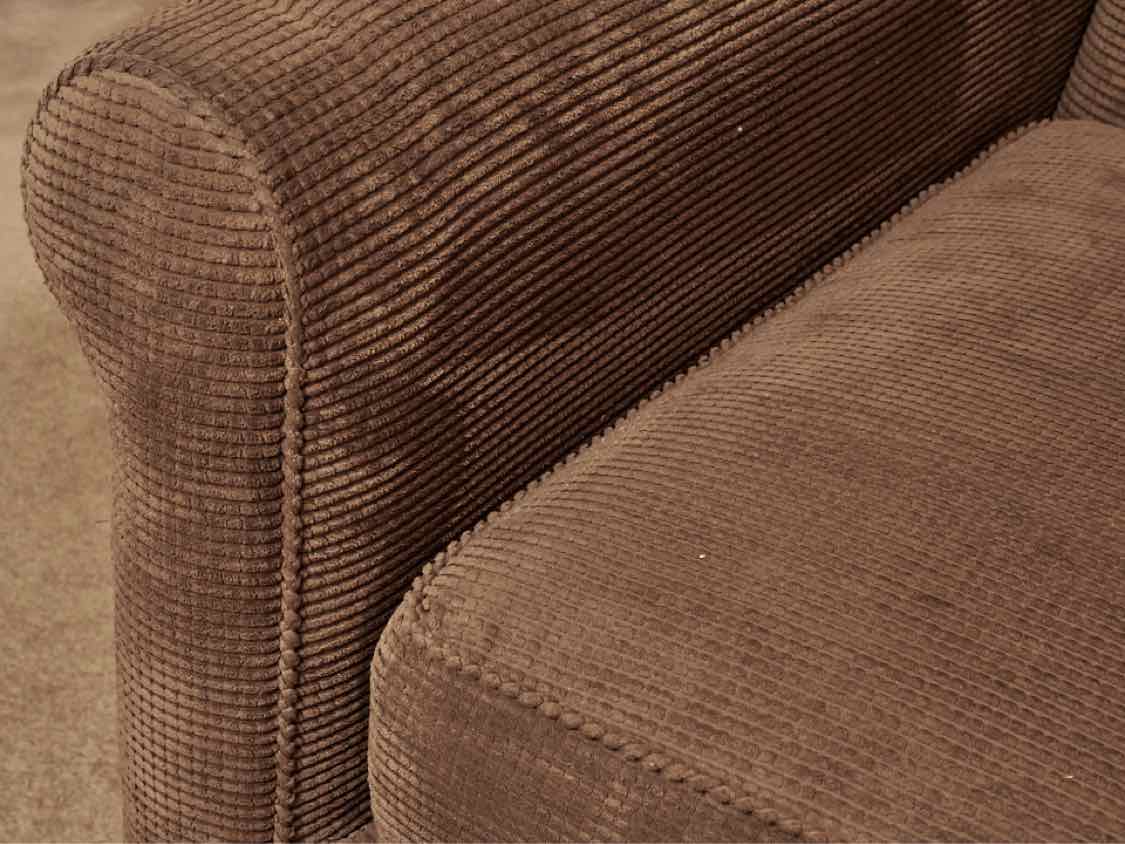 Crate & Barrel Olive Brown Corduroy Upholstered Chair with Matching Ottoman