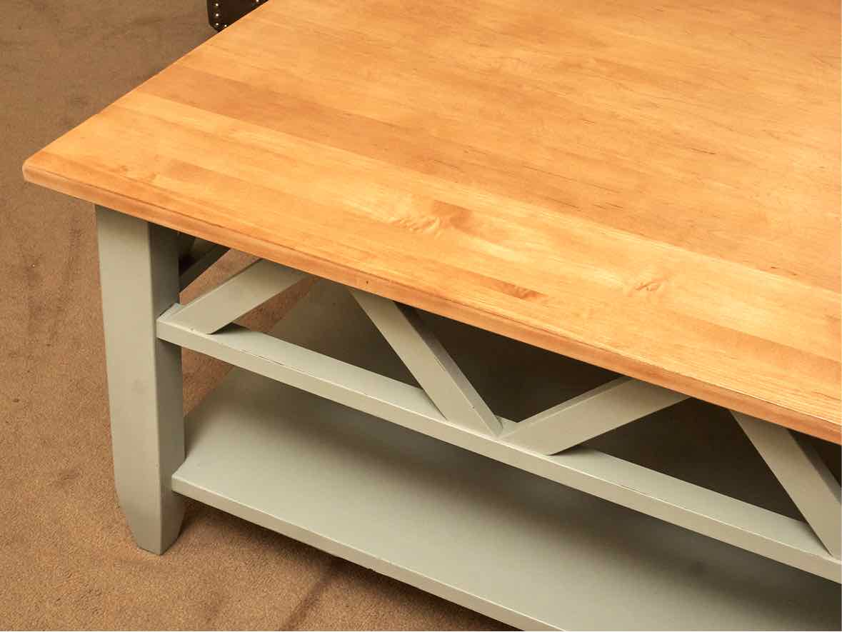 Ethan Allen Solid Maple Top Cocktail Table with Sky Blue Finish Base