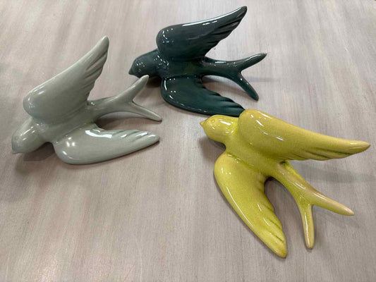 Set of 3 Glazed Ceramic Swallows