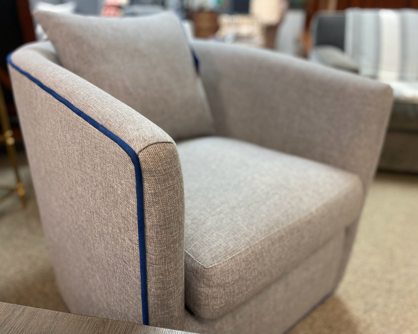 Pair of Crate & Barrel 'Drew' Swivel Chairs in Grey