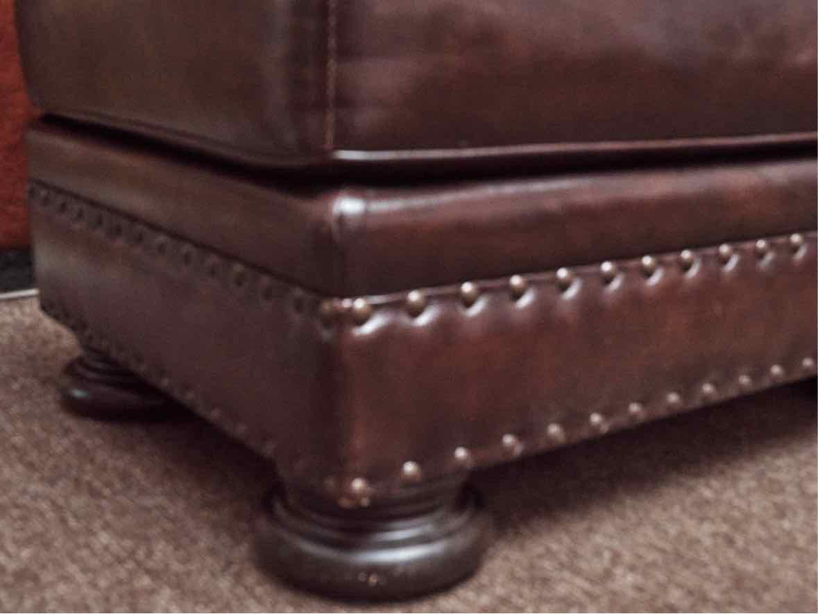Bernhardt Brown Bonded Leather With Nailhead Trim Chair & Ottoman