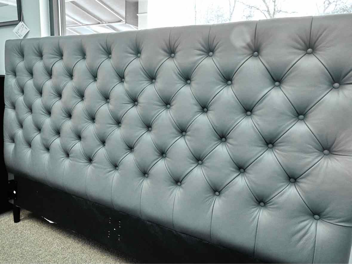 Palliser Vineyard King Tufted Platform Bed in Grey Vegan Leather