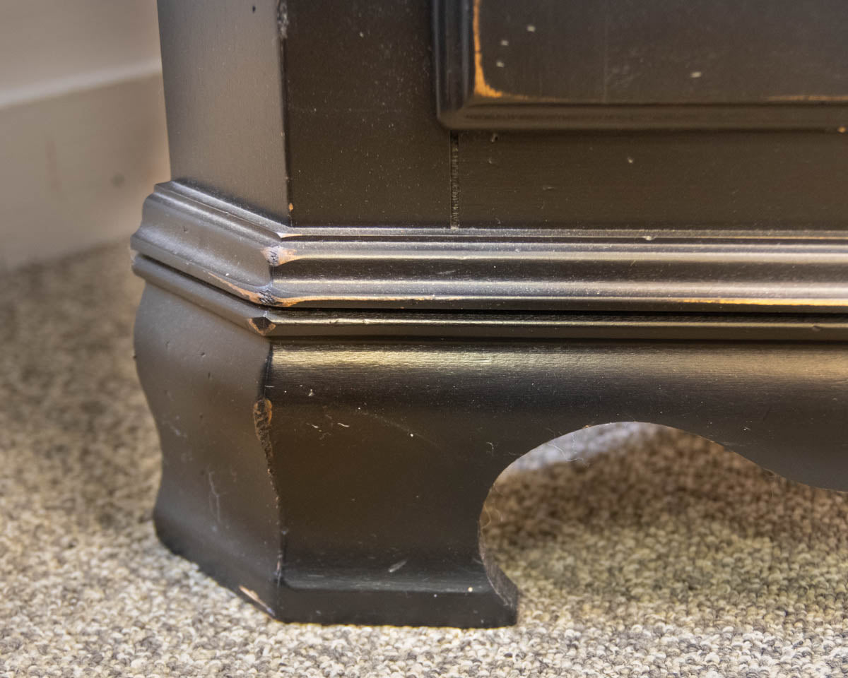 Canadel Black Distressed Corner Cabinet Featuring Glass Display Doors