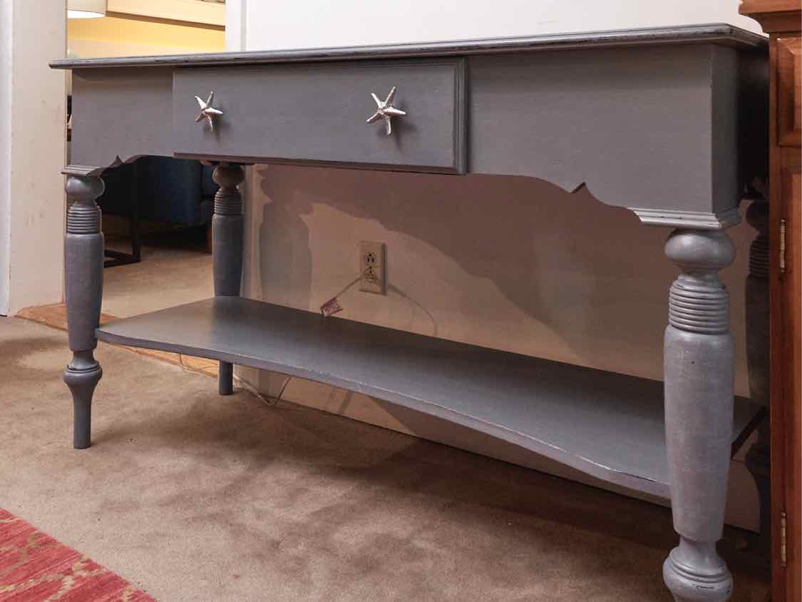 Distressed Grey Finish  1 Pull Out Drawer Star Fish Knobs  & Lower Shelf Console