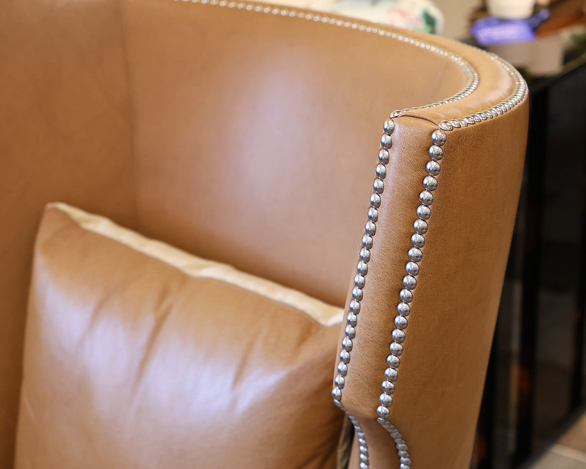 Ironies Tule Lounge Chair in Saddle Leather with Silver Nailhead Trim