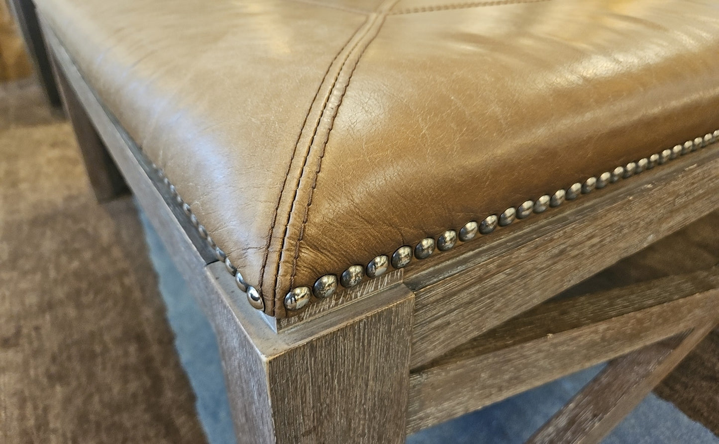Leather Top Square Ottoman
