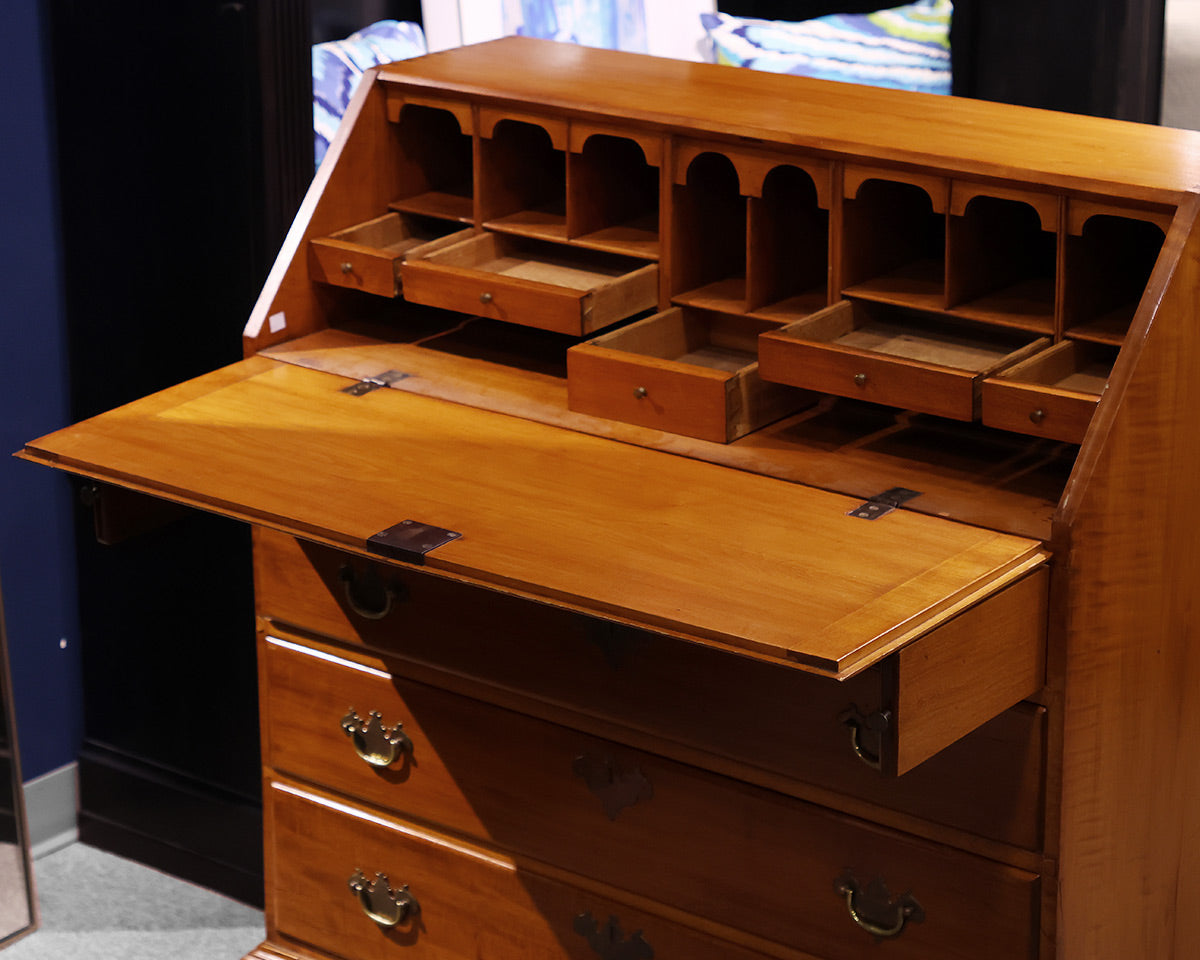 Vintage Maple Secretary Desk.  4 Drawers w/Brass Pulls