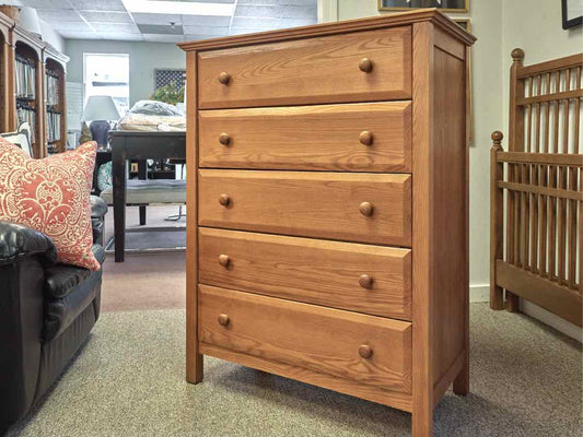 Vermont Tubbs Oak 5 Drawer Chest with Wood Knobs