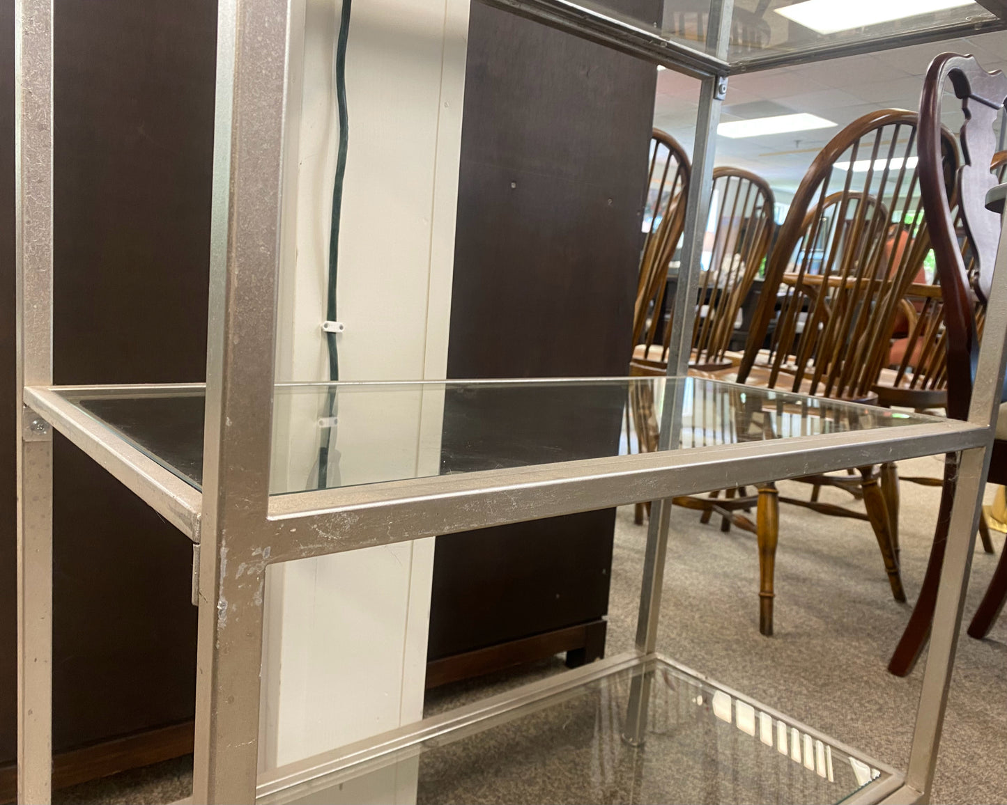 Etagere in Brushed Steel & Glass