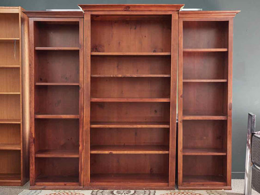 Pine Dark Stain 3 Piece Bookcases Wall Unit with Adjustable Shelves