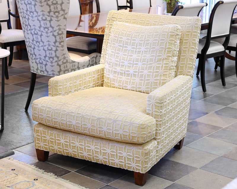 Baker Club Chair in Pale Gold Stripe with Textured Cream Frettework