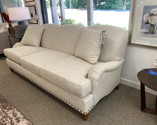 Arhaus Tightback Three Cushion Sofa W/ Brass Nailhead Trim