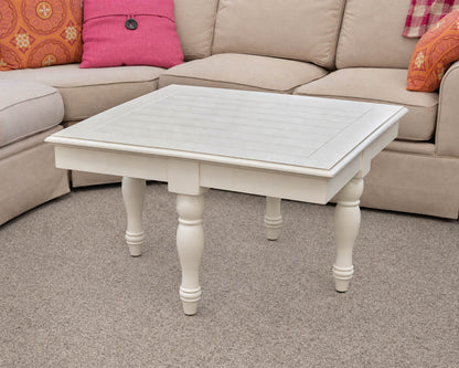 Capris Furniture Hassock Cocktail Table in White Wood & Wicker