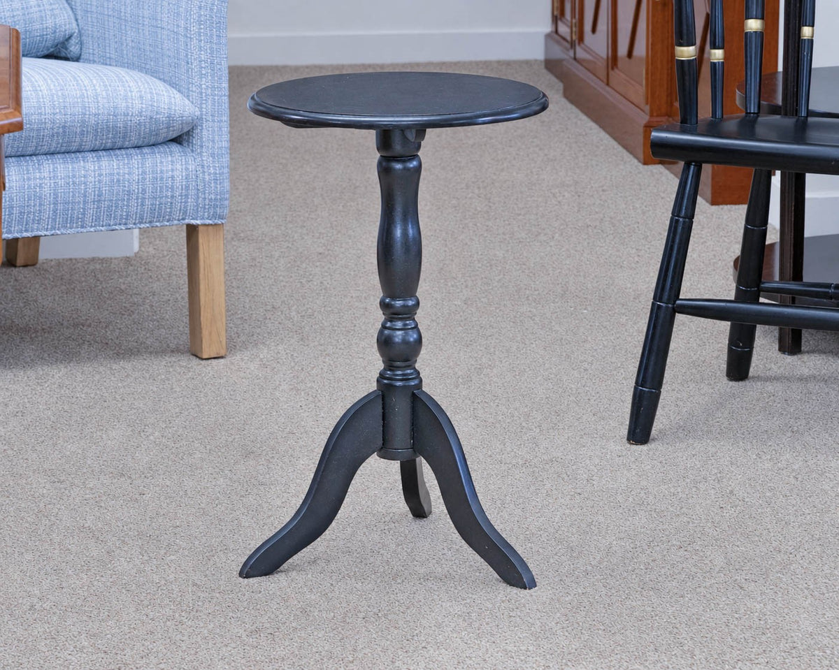Black Round Pedestal Accent Table W/Traditional Turned Legs