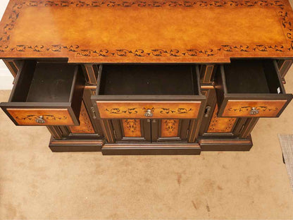 Black Finish With Stencil Accents 3 Drawer & 4 Door  Sideboard