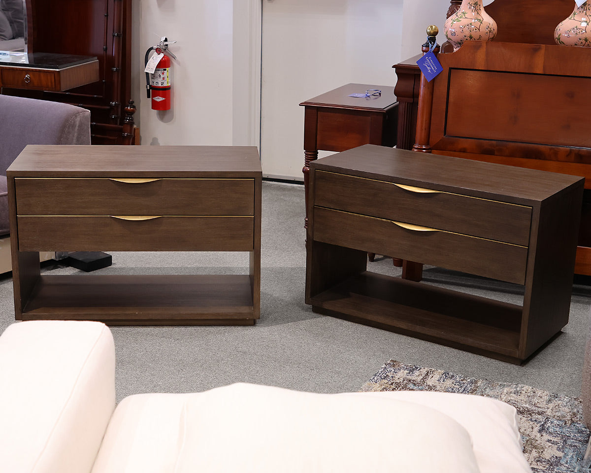 Pair of William Sonoma Kosa Nightstands in Grey with Satin Brass Pulls