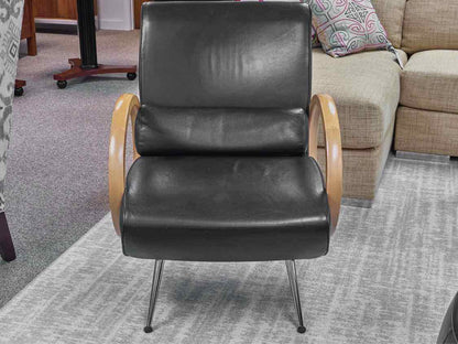 Contemporary Black Leather & Maple Arm Chair