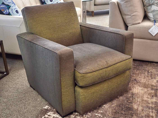Chartreuse Green & Grey Upholstered Chair W/ Ottoman