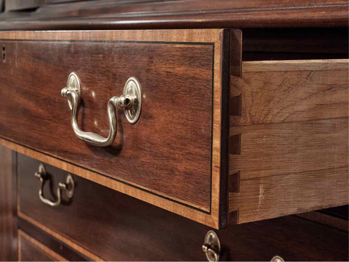 Henkel Harris Mahogany  Banded Inlay 4 Glass Door Breakfront Cabinet