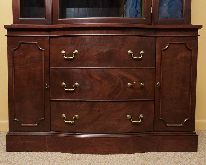 1940's Vintage Mahogany 2 Door 3 Drawer Glass Front China Cabinet
