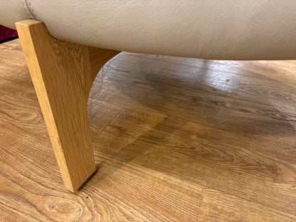 Faux Leather Ottoman w/ Oak Base