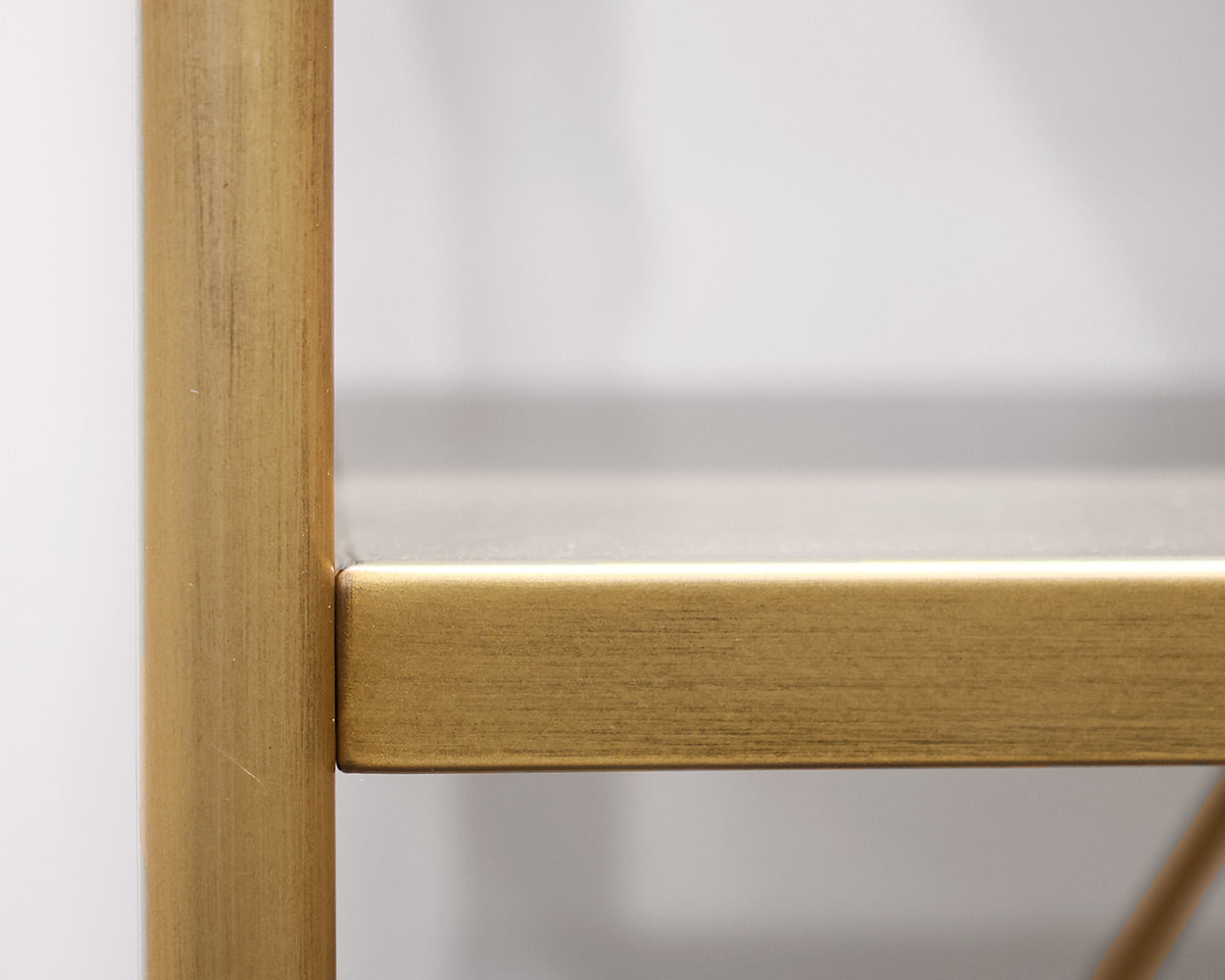 Pottery Barn Display Bookcase in Brushed Gold Finish. 4 Shelves.