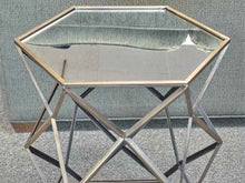 Hexagonal Gold Frame Accent Table with Mirrored Top