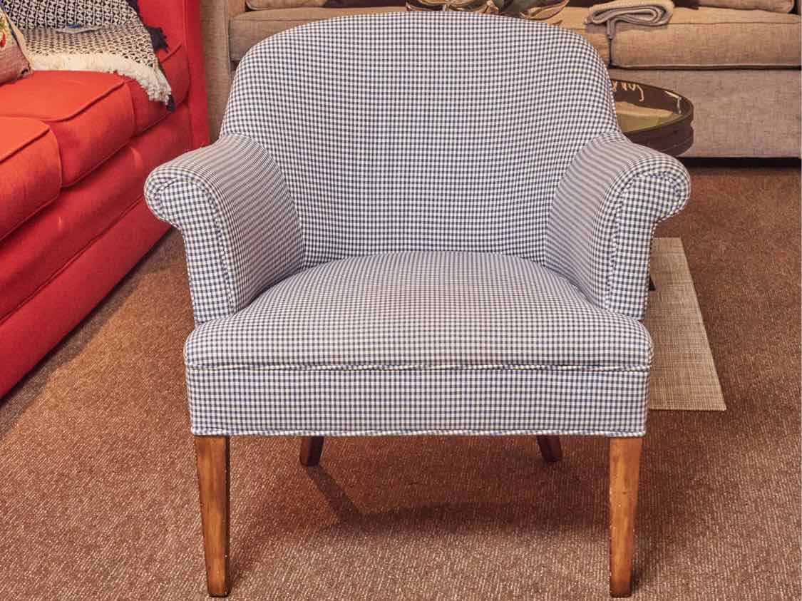 Blue & White Gingham Upholstered Arm Chair