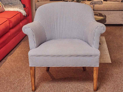 Blue & White Gingham Upholstered Arm Chair