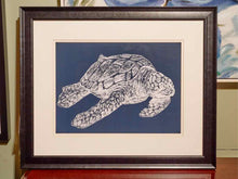 Sea Turtle Print Double Matted Under Glass In Black Frame