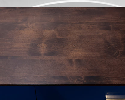 Espresso Wooden Dresser With 6 Navy Drawers