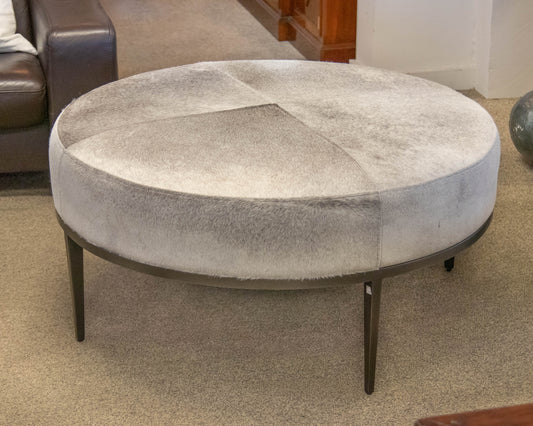 Global Views Hair-on-Hide Cocktail Ottoman in Grey