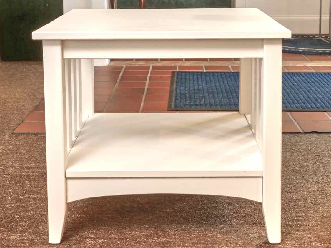 Pair Mission Style White Finish Lower Shelf Side Tables