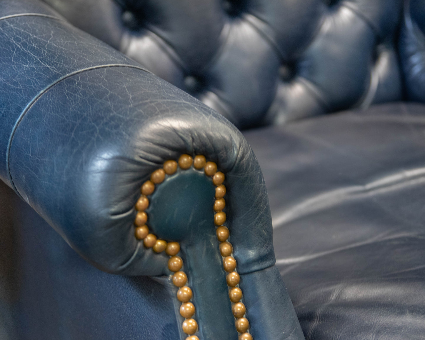 Leathercraft Navy Leather Wing Chair