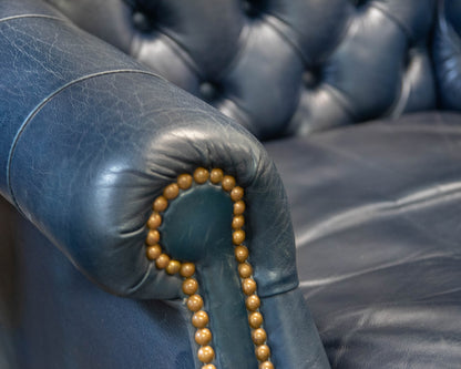 Leathercraft Navy Leather Wing Chair