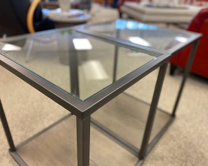 Pair of Metal Frame Glass Top Side Tables