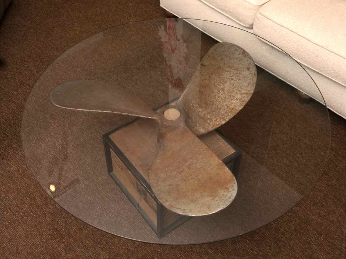 Boat Propeller Cocktail Table with Glass Top