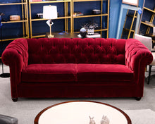 Pottery Barn Red Velvet Chesterfield Sofa