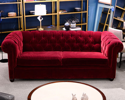 Pottery Barn Red Velvet Chesterfield Sofa