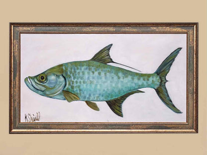 "Fish on Canvas - Tarpon" Print in Drifted Frame with Rustic Gold
