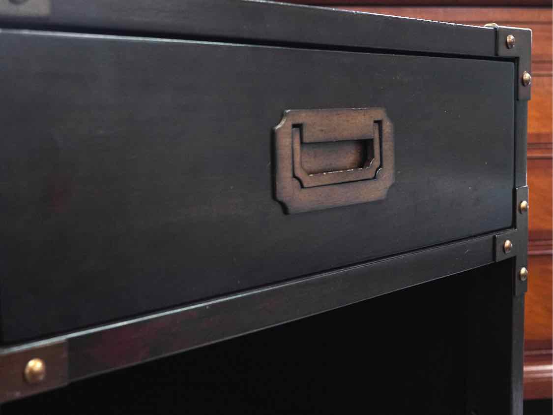 Pair of Walnut Campaign Style 1 Drawer Nightstands