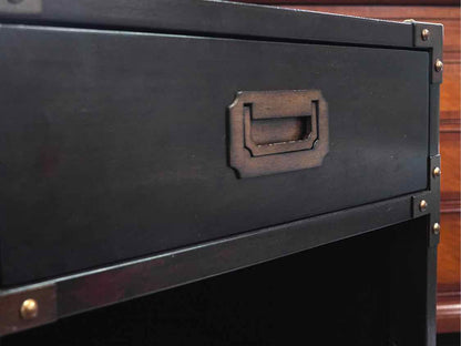 Pair of Walnut Campaign Style 1 Drawer Nightstands