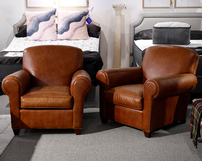 Pair of Crate & Barrel Camel Leather Chairs