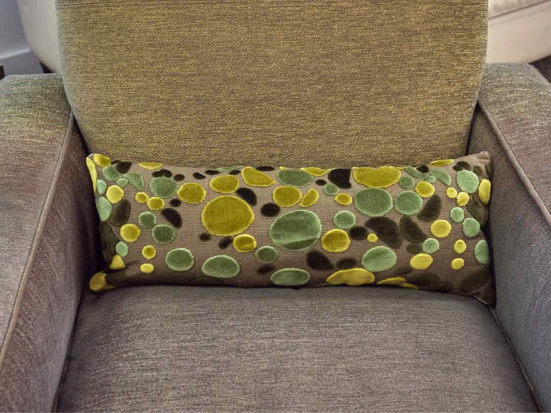 Chartreuse Green & Grey Upholstered Chair W/ Ottoman