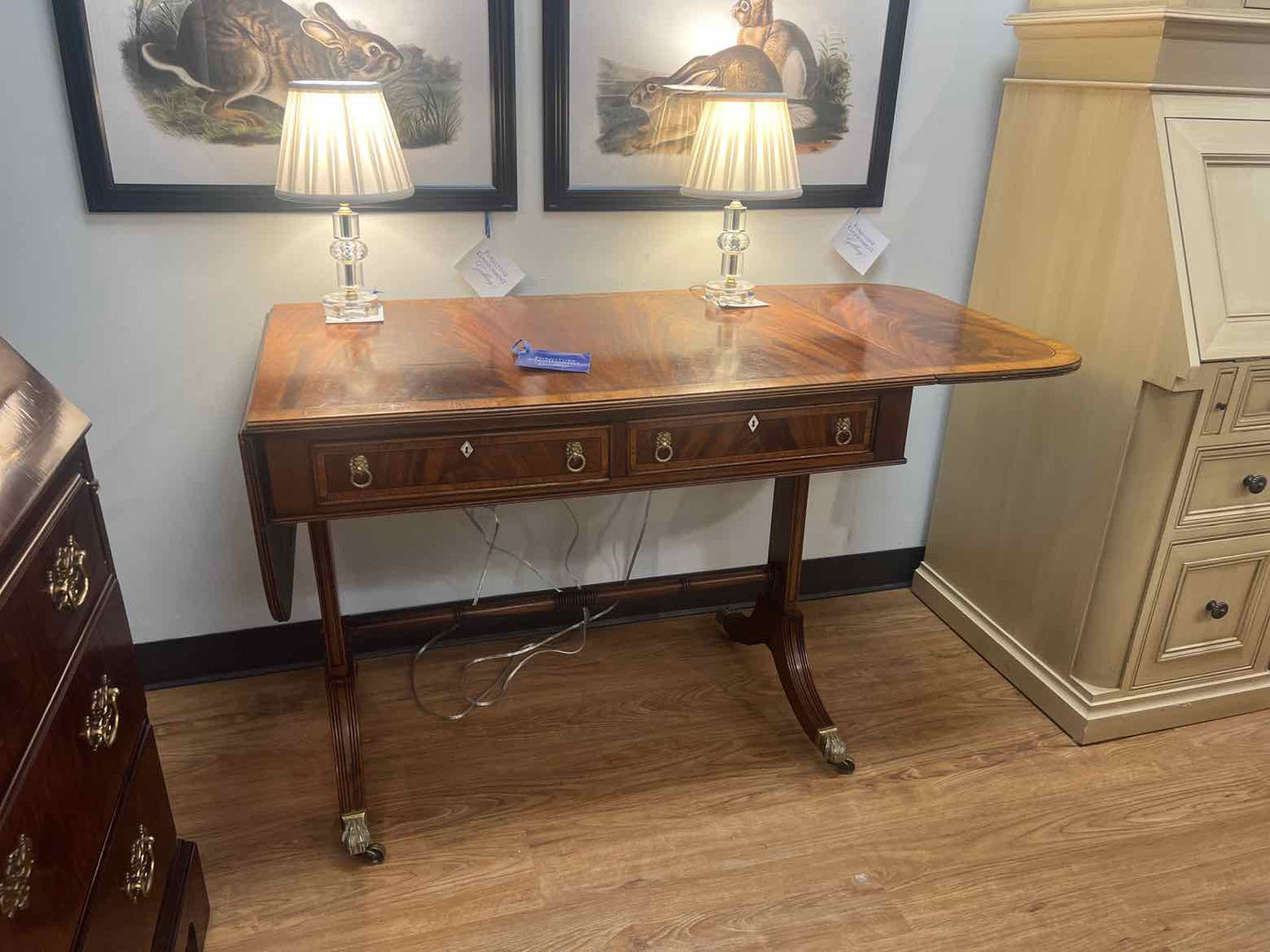 Inlaid Mahogany Drop Leaf Console