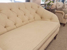 Duralee Siena 72" Tufted Sofa in Cream & Tan on Walnut Finish Leg