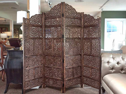 Hand Carved 4 Panel Floor Screen from India